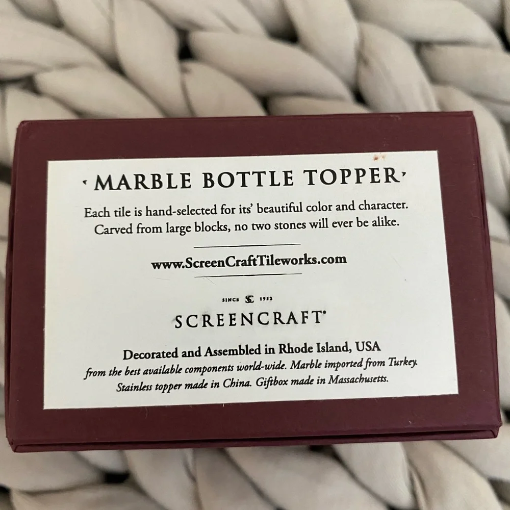 Screencraft Tileworks Marble Wine Bottle Topper Coeur d’Alene Brand New in Box